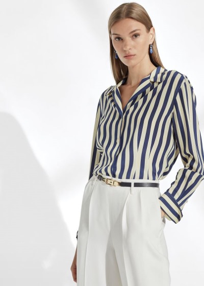 Camisa Ralph Lauren Mujer Azul Marino / Creme - Vanna Striped Silk - EZGNY3204